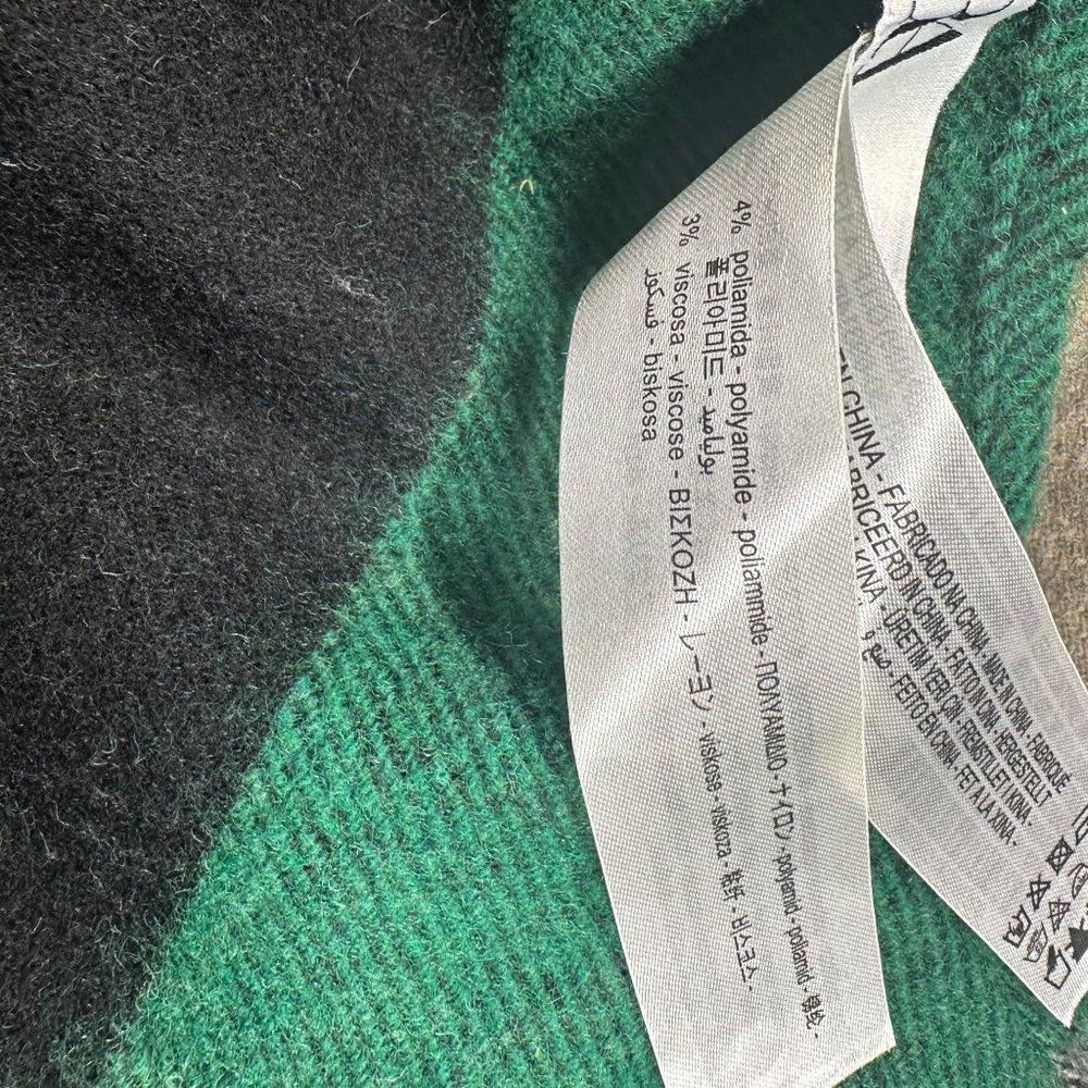 Zara Green Black Plaid Fringe Blanked Poncho Cape Womens Size M Medium - Picture 10 of 10